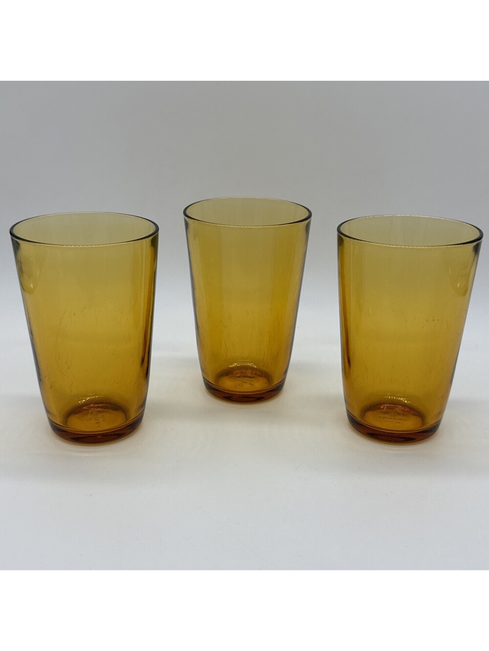 Vintage Vereco France Amber Glass Tumblers Water Drinking Glasses 4.75 Inch 3 Pc
